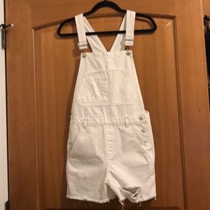 Topshop white dungaree overall shorts